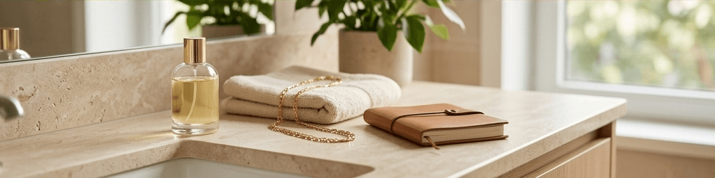 Detailní kresba ingrediencí jarního parfému, jako jsou pivoňky, jasmín a zelené lístky, kolem flakonu.